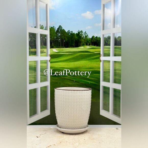 Sherley (SM) White/Brown Ceramic Planter Pot with Saucer Attached - Picture 4 of 9